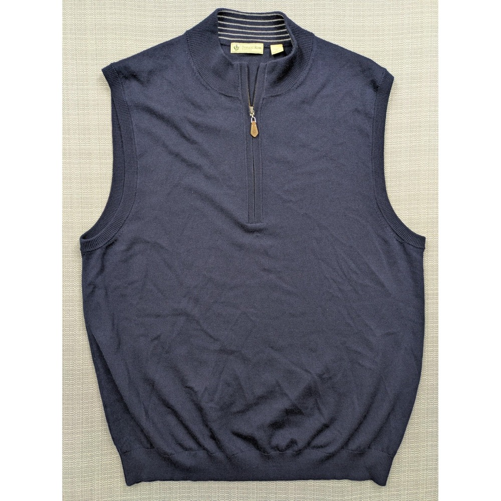 Donald Ross Sportswear Sweater Vest Mens XL Blue Merino Wool 1/4 Zip Mock Neck